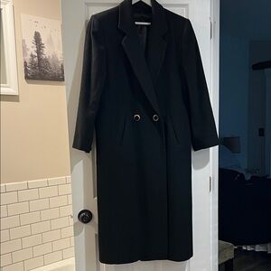 Neiman Marcus Black Cashmere  Long Coat with Gold Accents